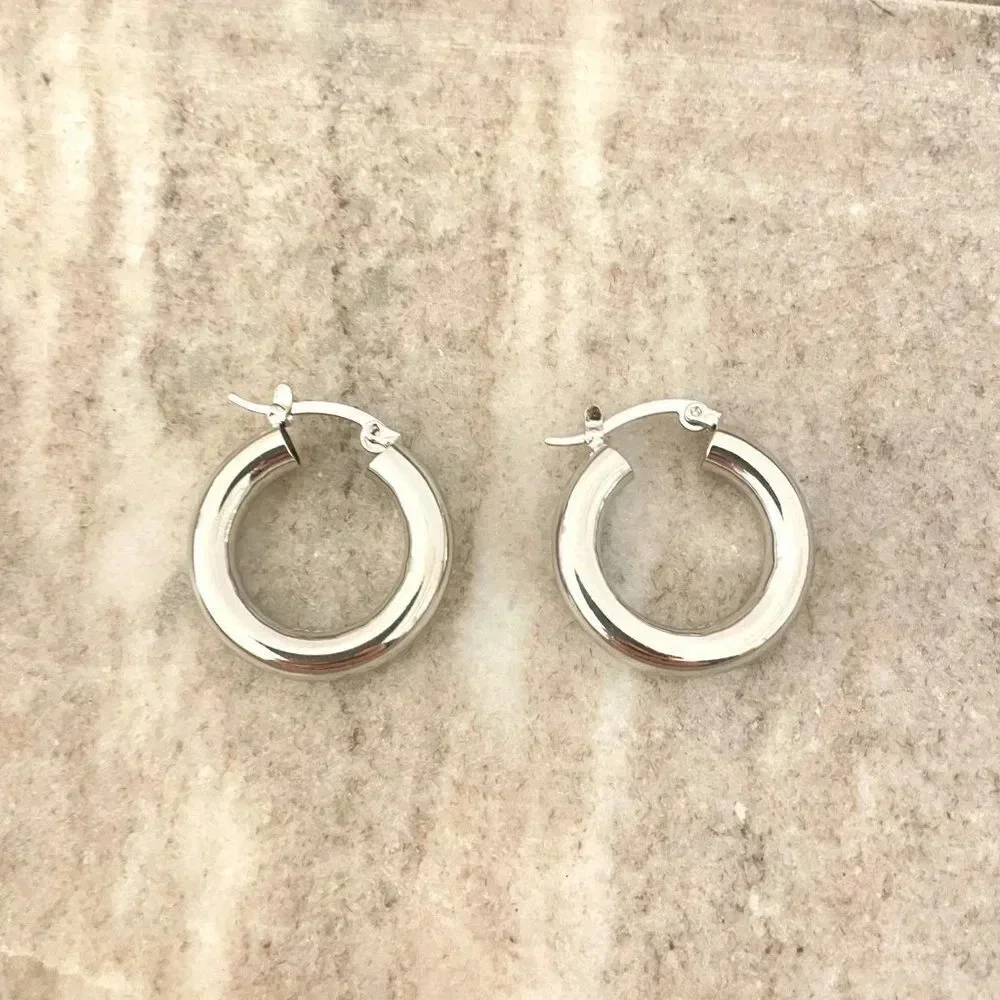 925 Sterling Silver Small Huggie Earrings Huggie Hoops Thick Wide Silver Hoops - Picture 2 of 3